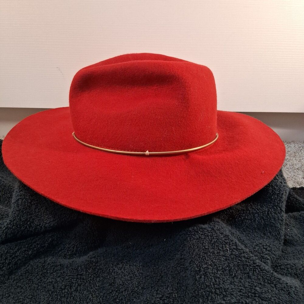 100% Wool Hat Fedora Red Women's Hinge One Size